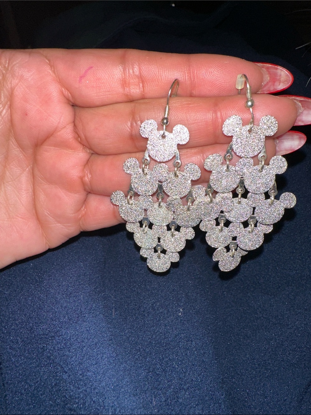 Silver Glitter Mickey-Shaped Dangle Earrings - Women's Jewelry